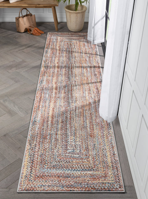 Chindi Bohemian Vintage Solid & Striped Multi-Color Blush Light Blue Braided Pattern Rug