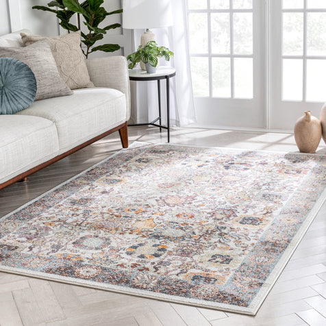 Grande Bohemian Oriental Botanical Border Ivory Rug