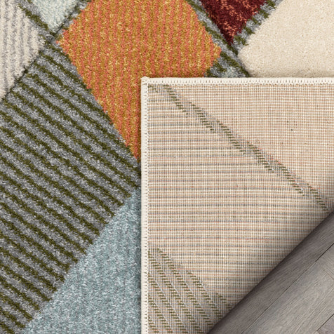Rumba Mid-Century Modern Geometric Diamond Shapes Multi Distressed High-Low Rug