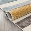 Savoy Contemporary Geometric Stripes Gold Blue Distressed High-Low Rug