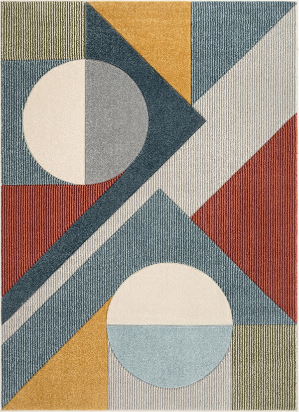 Glimmer Mid-Century Modern Geometric Pattern Multi Distressed High-Low Rug