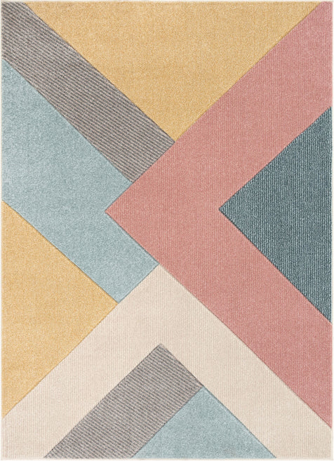 Alma Mid-Century Modern Geometric Triangle Pattern Multi Distressed High-Low Rug