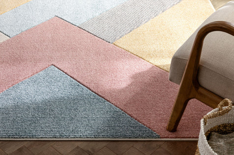 Alma Mid-Century Modern Geometric Triangle Pattern Multi Distressed High-Low Rug
