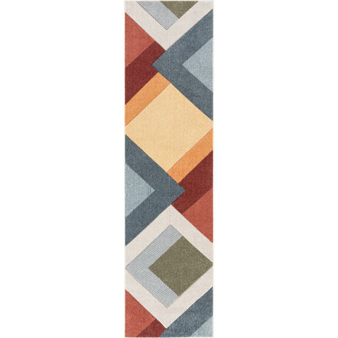 Alma Mid-Century Modern Geometric Triangle Pattern Multi-Color Distressed High-Low Rug