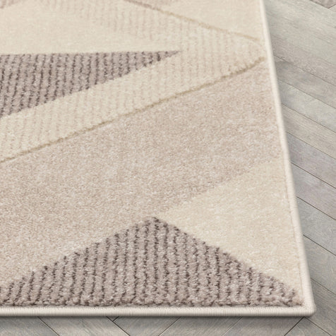 Otto Modern Geometric Boxes & Triangles Beige Distressed High-Low Rug