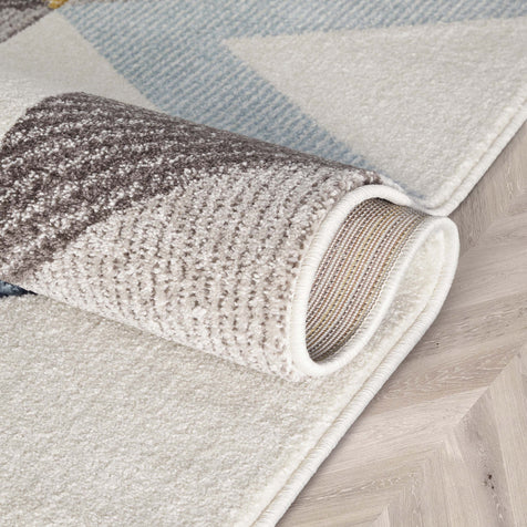 Otto Modern Geometric Boxes & Triangles Gold Blue Distressed High-Low Rug