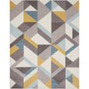 Otto Modern Geometric Boxes & Triangles Gold Blue Distressed High-Low Rug