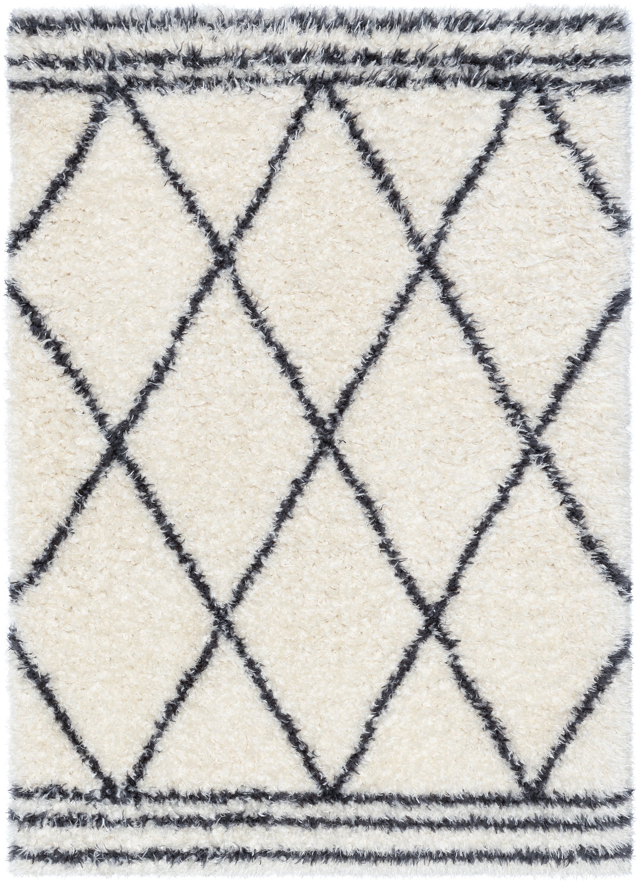 Sedona Modern Ethnic Shag Ivory Grey Soft Rug