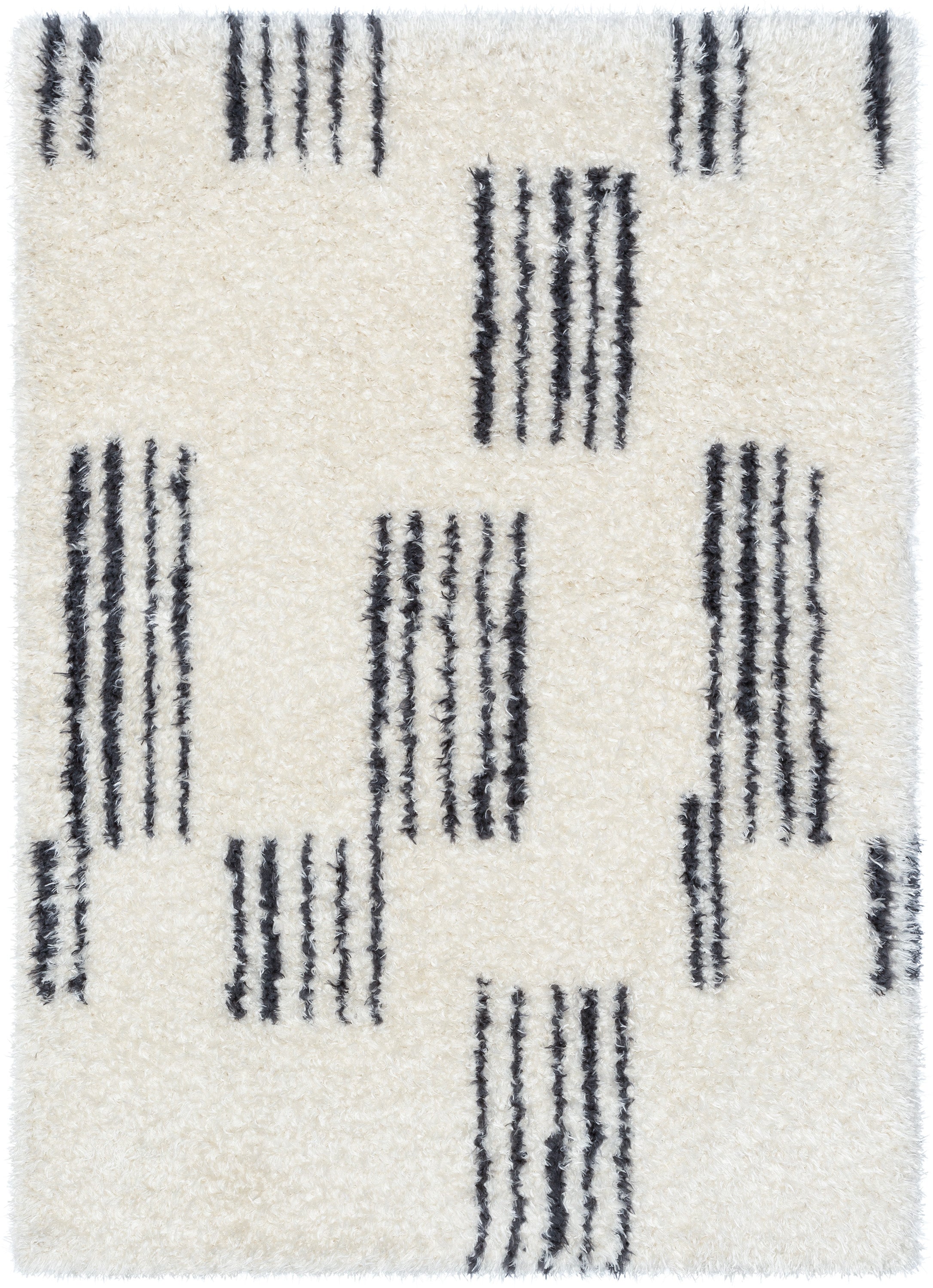 Yucca Modern Ethnic Shag Ivory Grey Soft Rug