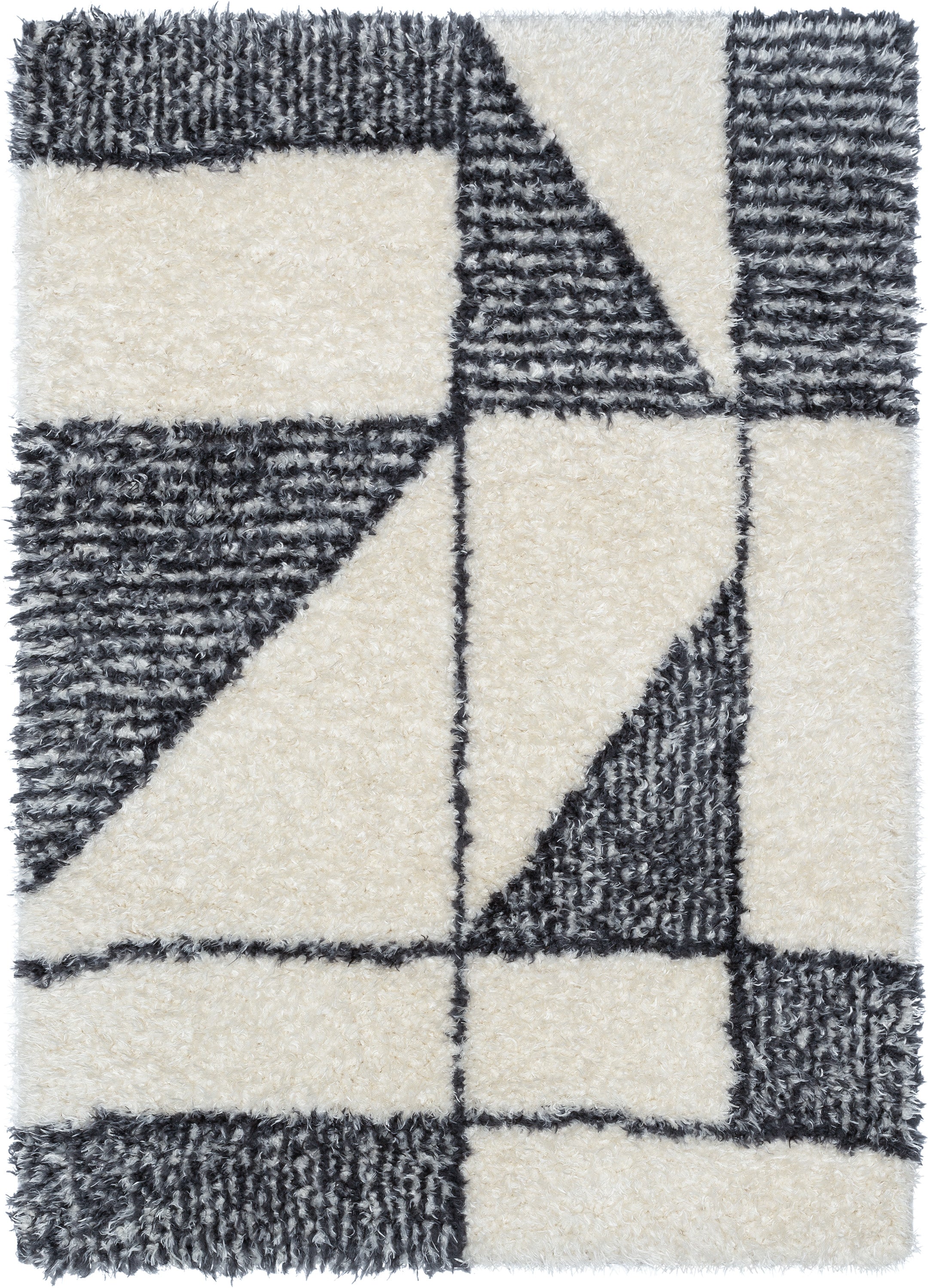 Zuni Moroccan Ethnic Shag Ivory Grey Soft Rug