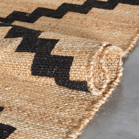 Rabia Natural-Fiber Tribal Black Hand-Woven Chunky-Textured Rug