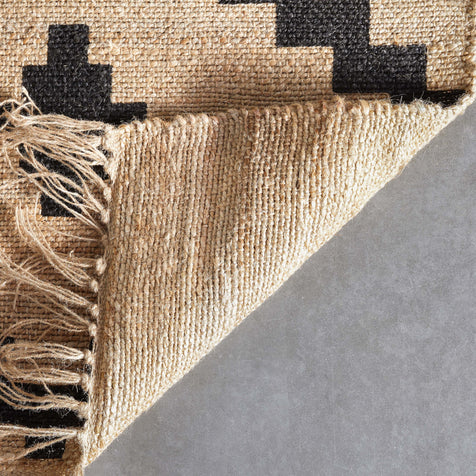 Rabia Natural-Fiber Tribal Black Hand-Woven Chunky-Textured Rug