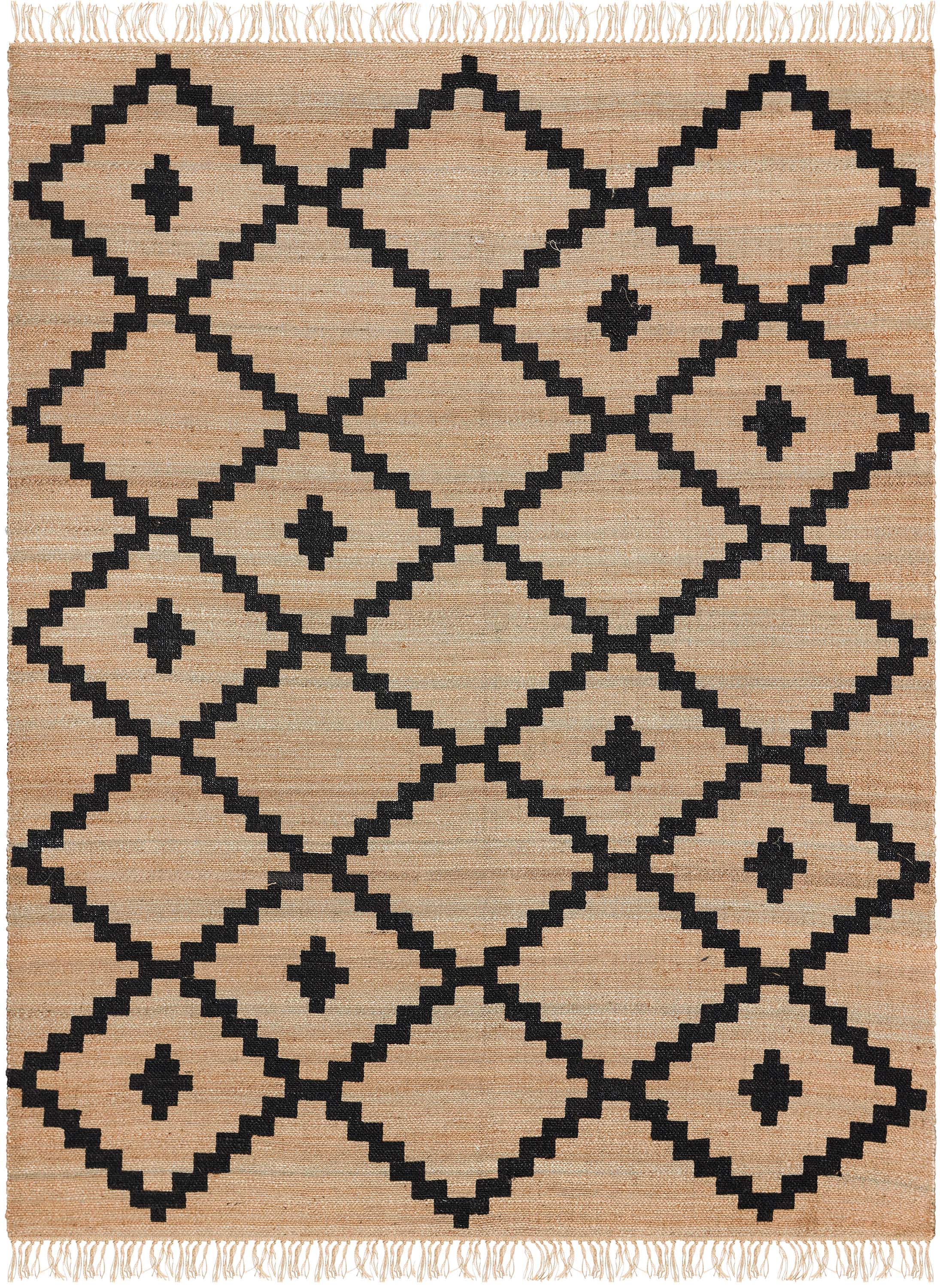 Rabia Natural-Fiber Tribal Black Hand-Woven Chunky-Textured Rug