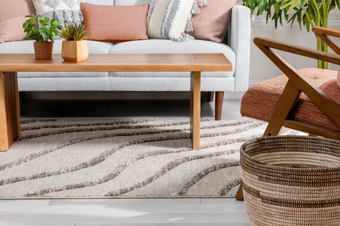 Lydia Contemporary Coastal Geometric Ivory High-Low Textured Rug