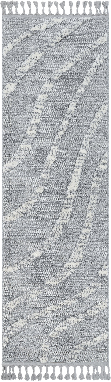 Lydia Contemporary Coastal Geometric Grey High-Low Textured Rug