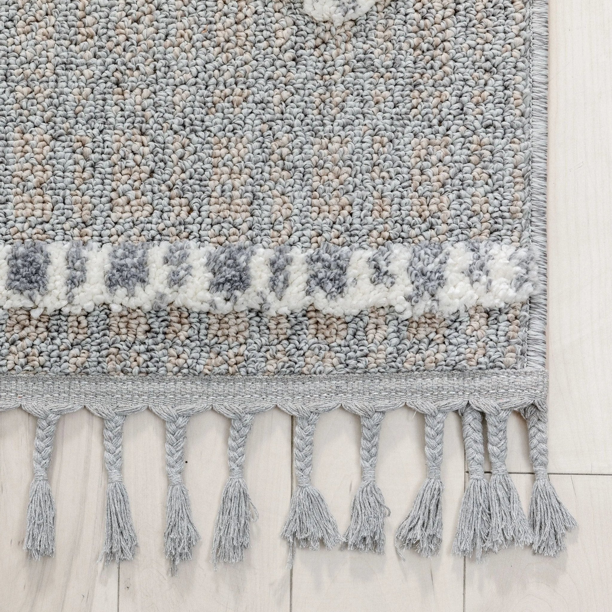 Savannah Tribal Geometric Pattern Ivory High-Low Textured Rug Well Woven