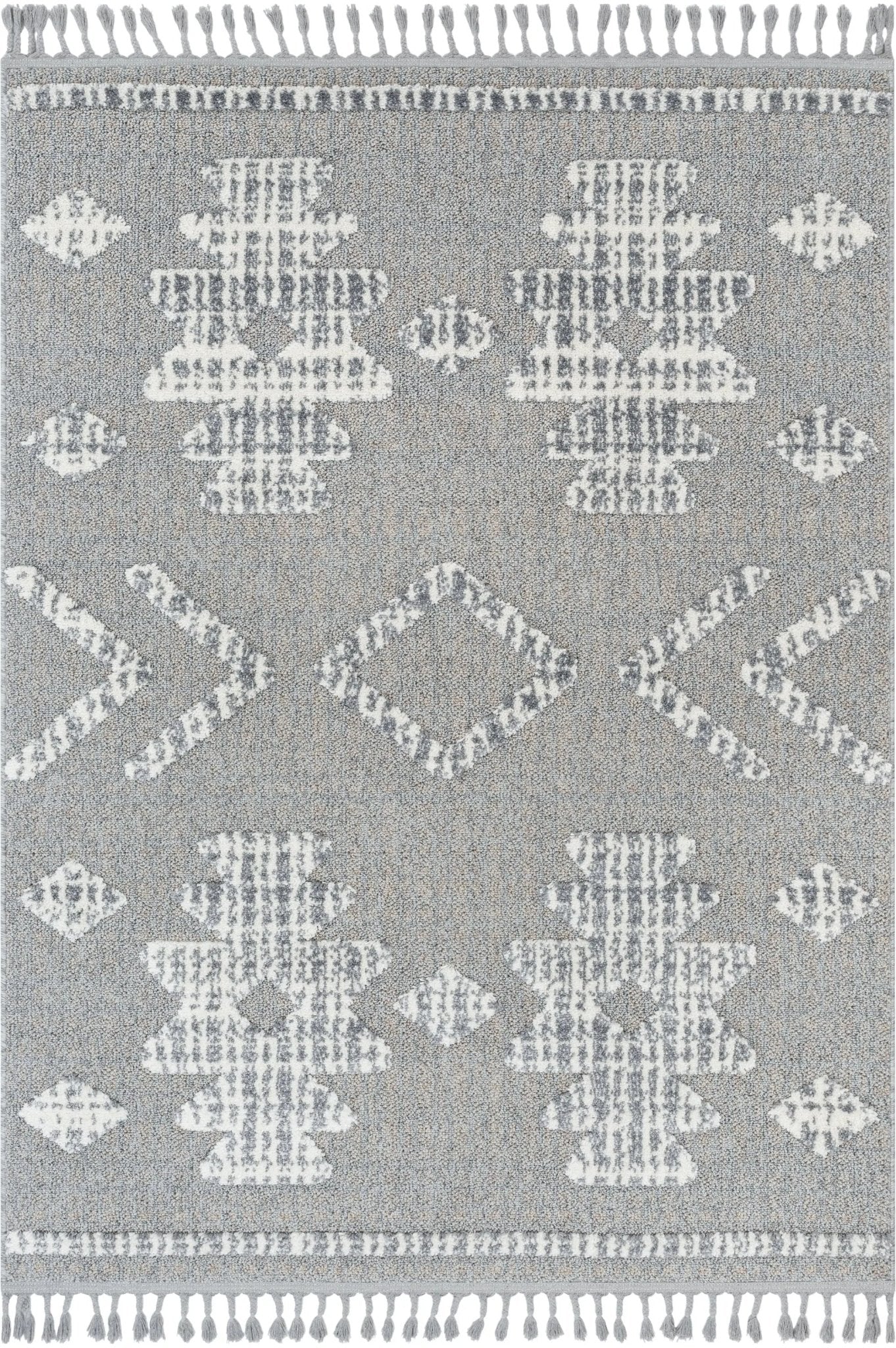 Savannah Tribal Geometric Pattern Ivory High-Low Textured Rug Well Woven