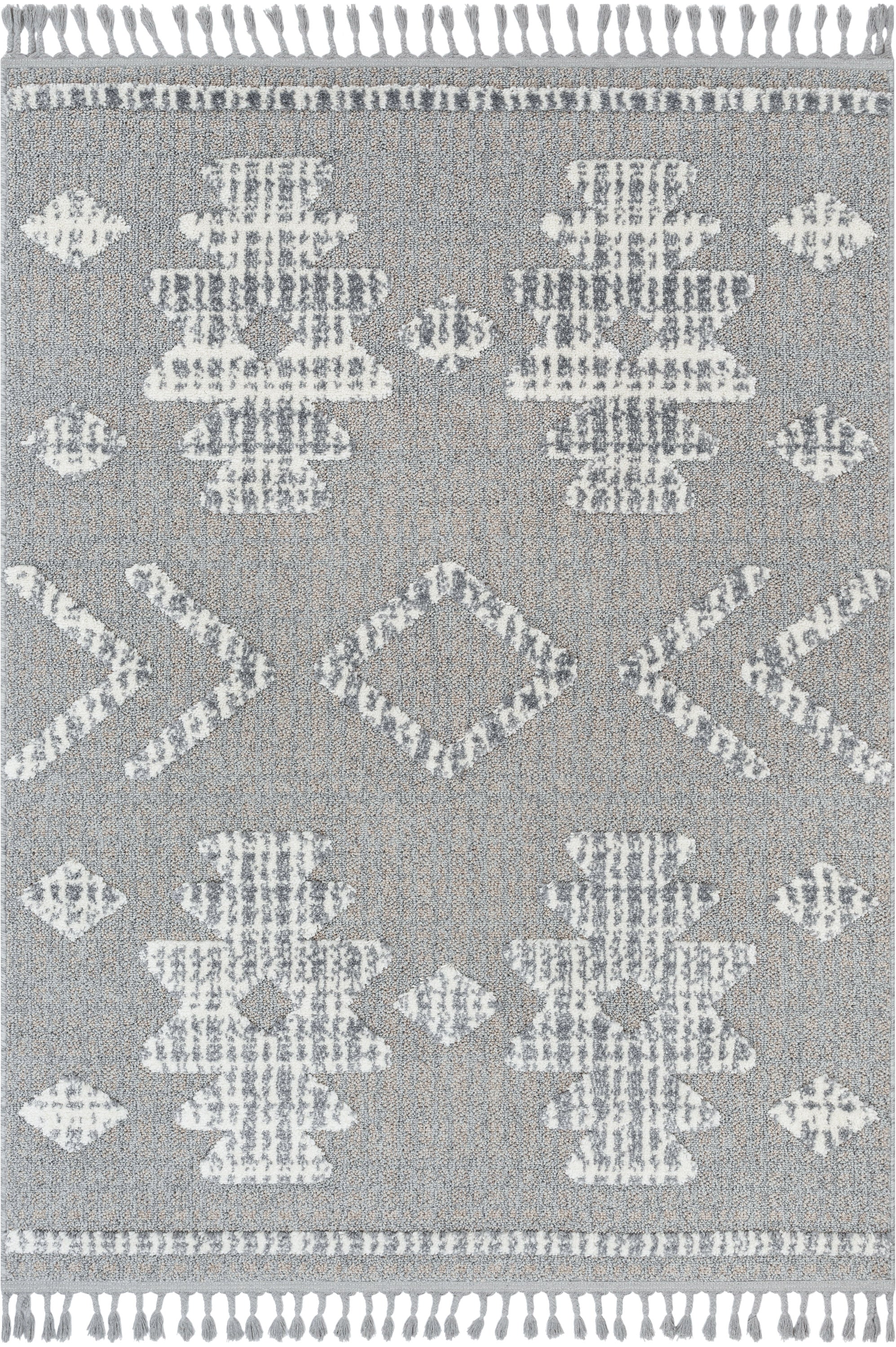 Savannah Tribal Geometric Pattern Ivory High-Low Textured Rug