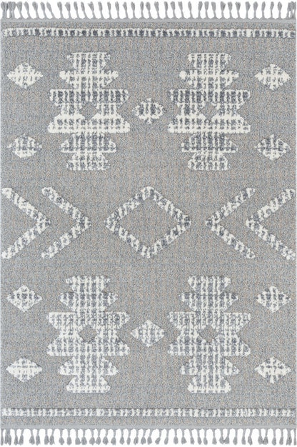 Savannah Tribal Geometric Pattern Ivory High-Low Textured Rug