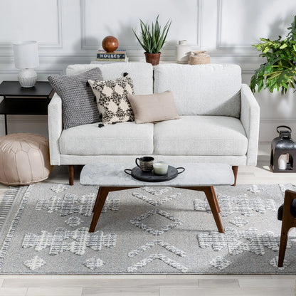 Savannah Tribal Geometric Pattern Ivory High-Low Textured Rug Well Woven