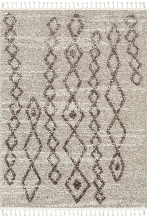 Skylar Moroccan Diamond Pattern Ivory/Brown High-Low Textured Rug