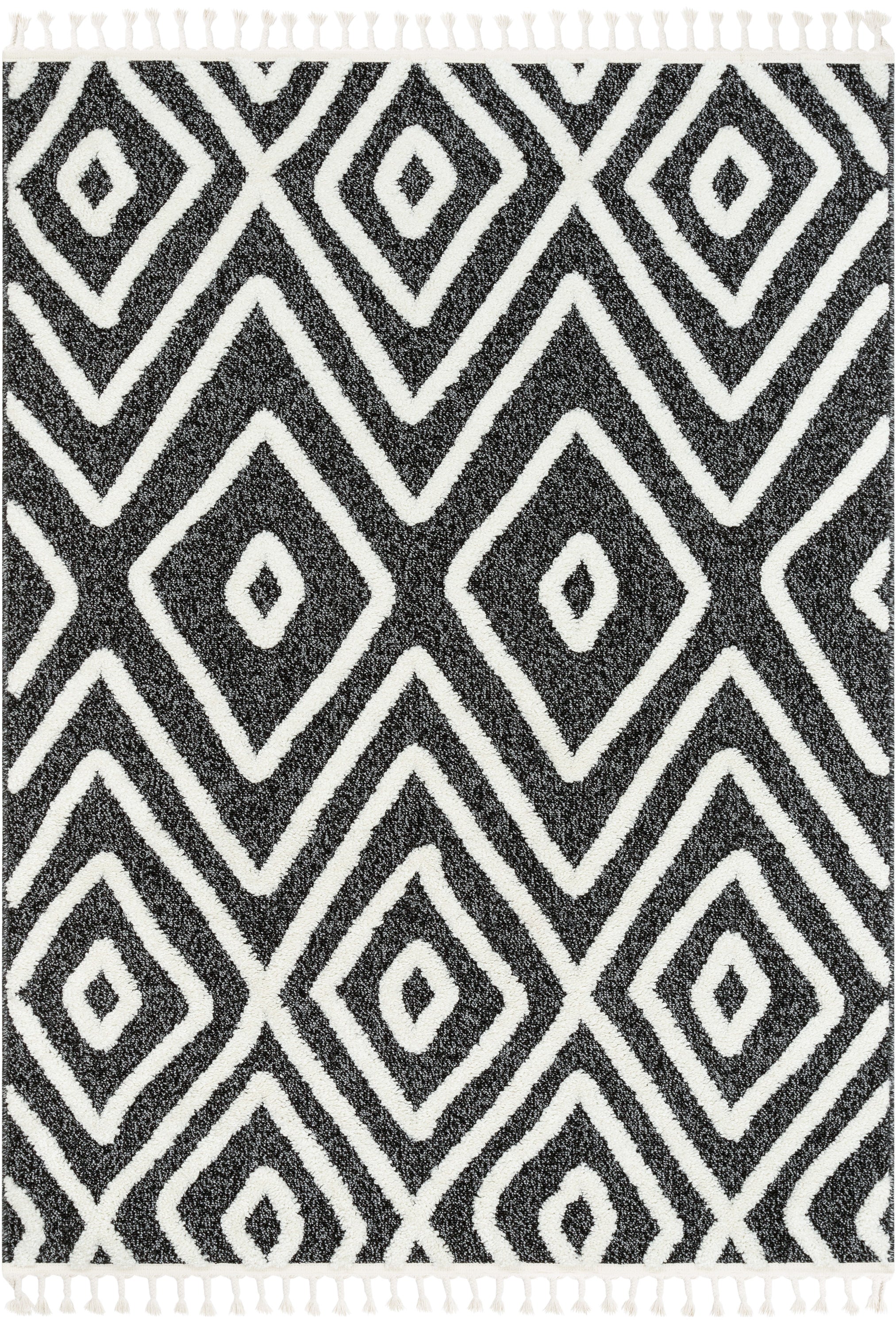 Willow Moroccan Lattice Trellis Black High-Low  5'3" x 7'3" Rug