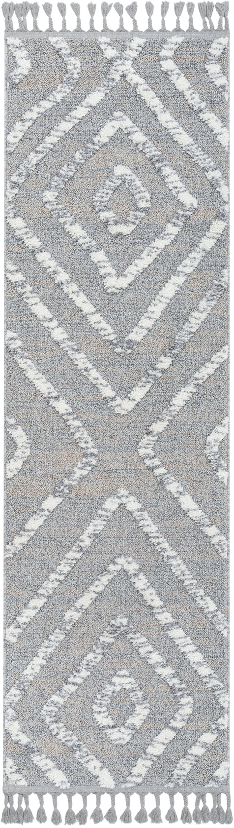 Willow Moroccan Lattice Trellis Grey High-Low Textured Rug
