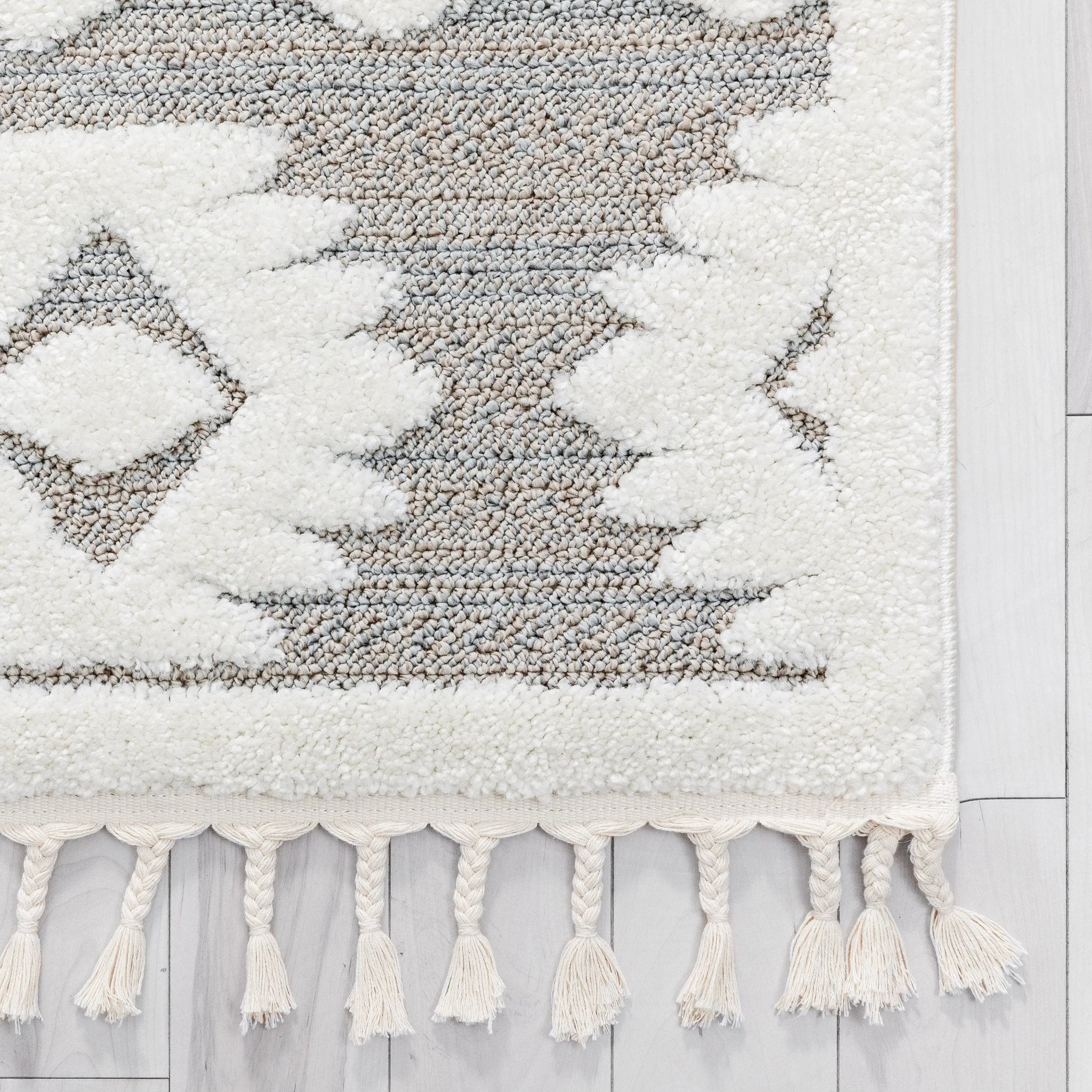 Addison Tribal Moroccan Diamond Pattern Beige High-Low Textured Rug Well Woven