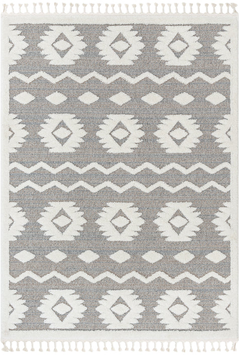 Addison Tribal Moroccan Diamond Pattern Beige High-Low Textured Rug