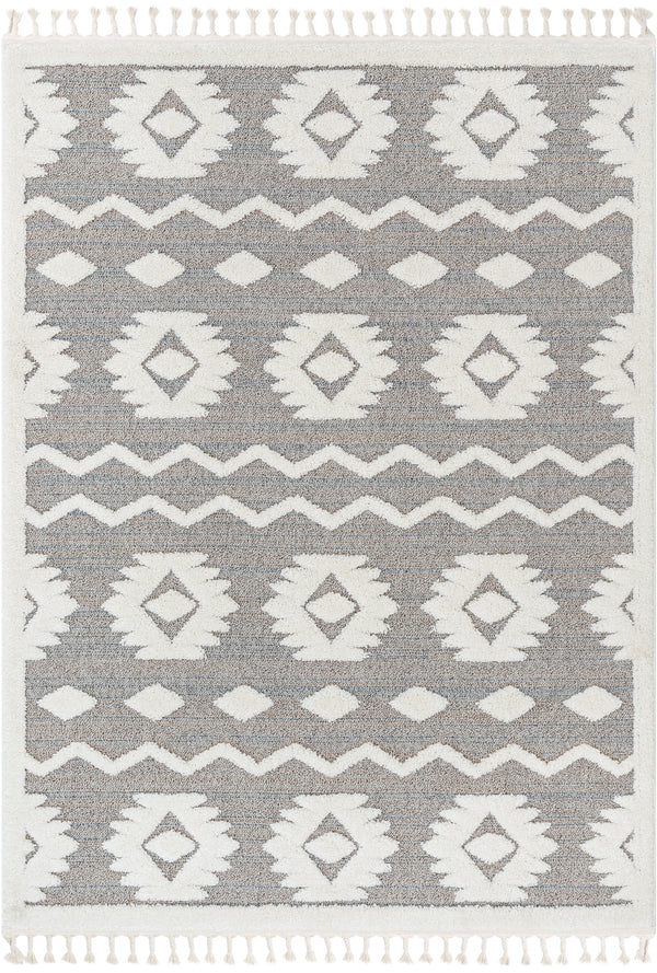 Addison Tribal Moroccan Diamond Pattern Beige High-Low Textured Rug