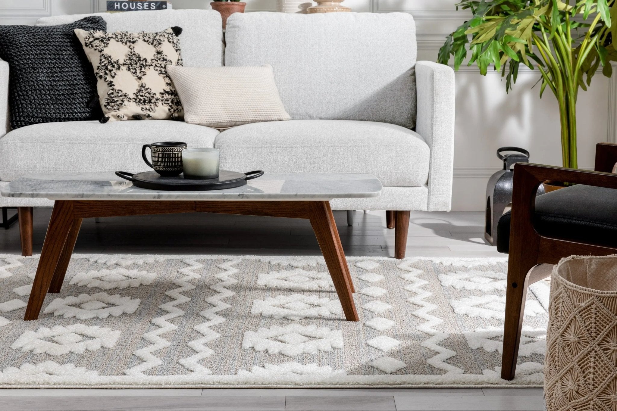 Addison Tribal Moroccan Diamond Pattern Beige High-Low Textured Rug Well Woven