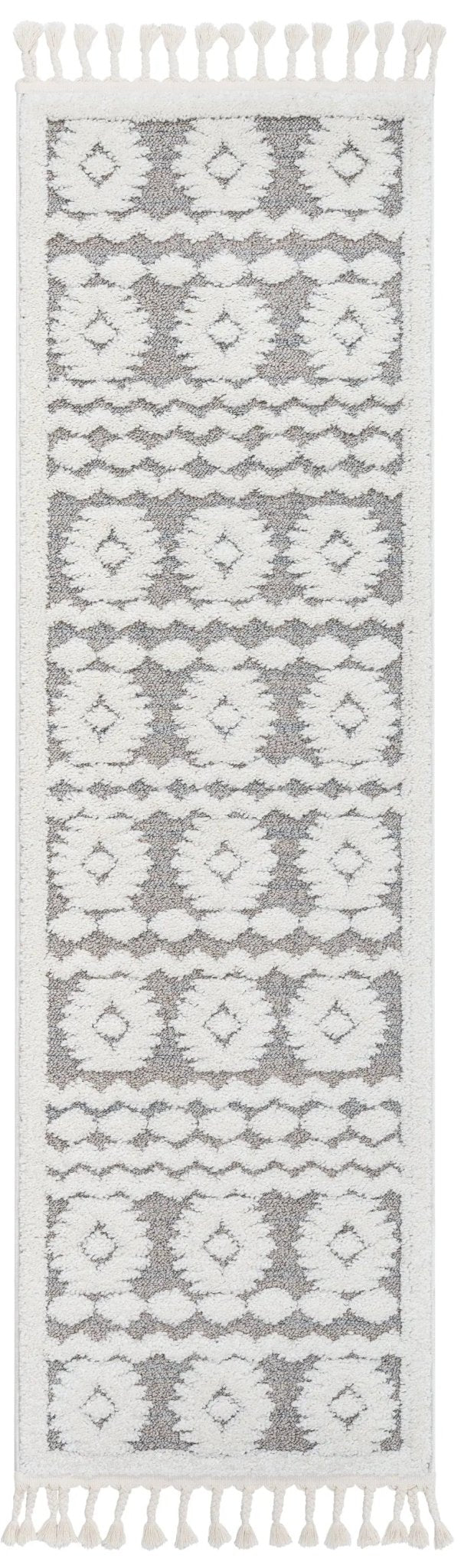 Addison Tribal Moroccan Diamond Pattern Beige High-Low Textured Rug Well Woven