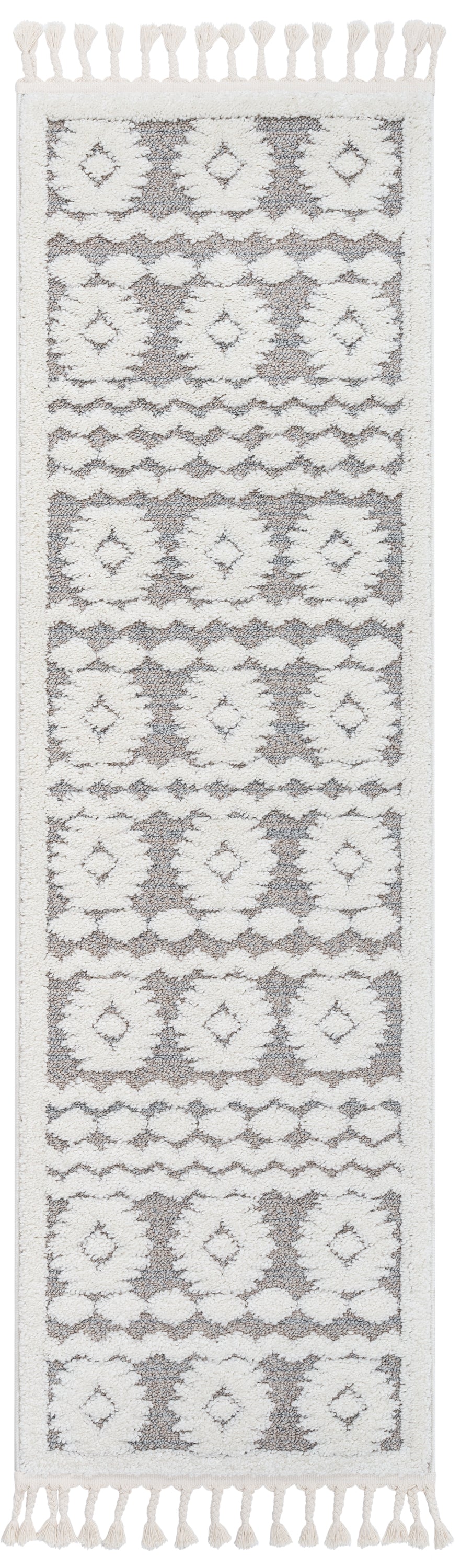 Addison Tribal Moroccan Diamond Pattern Beige High-Low Textured Rug