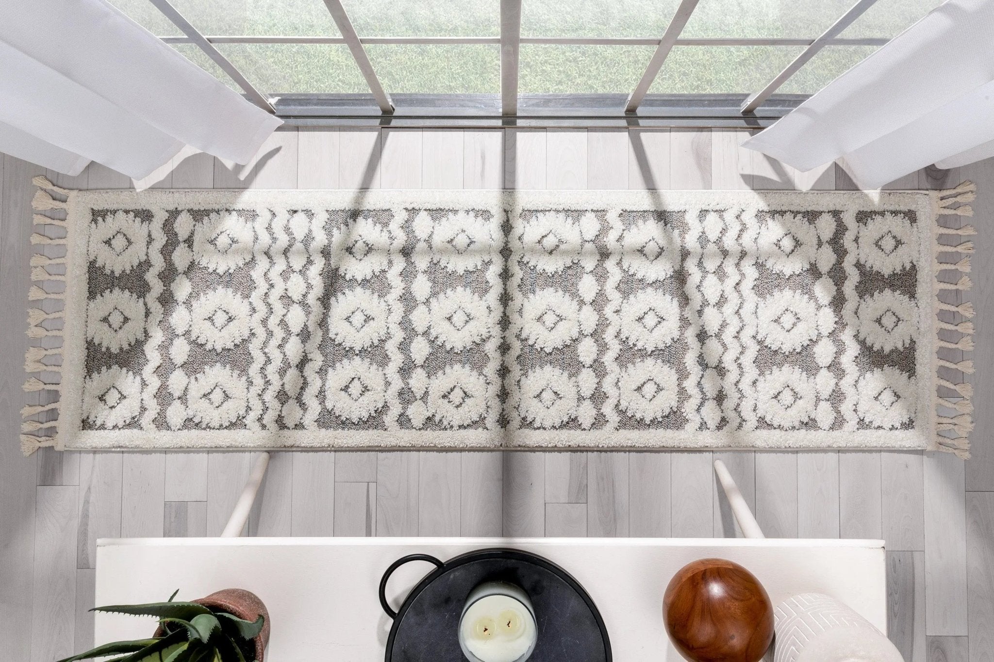 Addison Tribal Moroccan Diamond Pattern Beige High-Low Textured Rug Well Woven