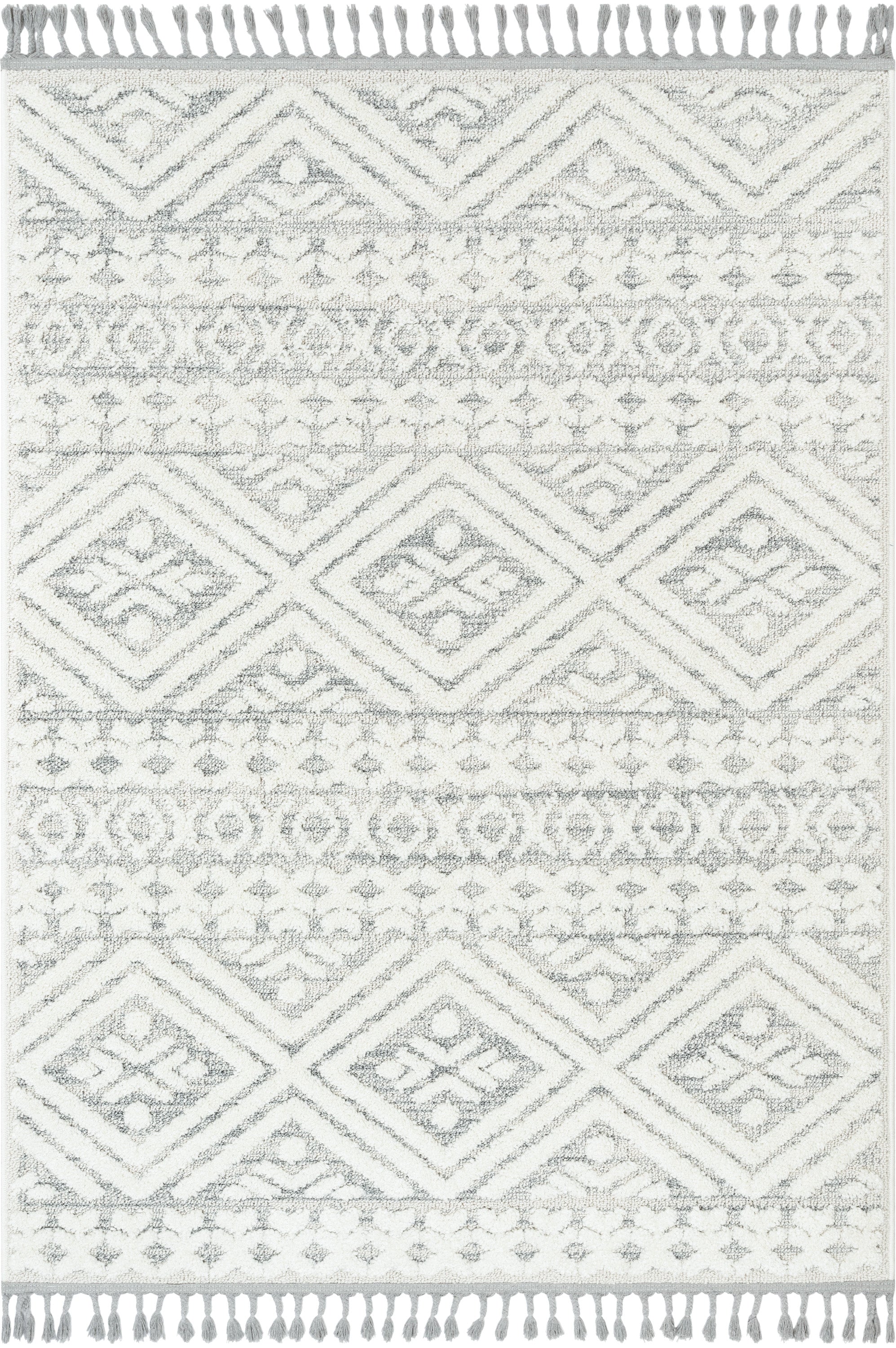 Eliana Tribal Geometric Chevron pattern Cream High-Low Textured Rug Well Woven