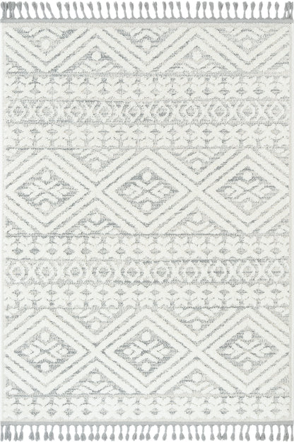 Eliana Tribal Geometric Chevron pattern Cream High-Low Textured Rug