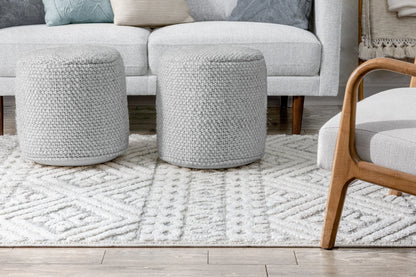 Eliana Tribal Geometric Chevron pattern Cream High-Low Textured Rug Well Woven