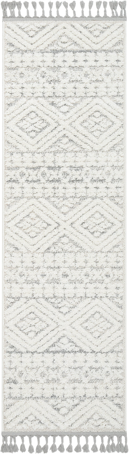 Eliana Tribal Geometric Chevron pattern Cream High-Low Textured Rug