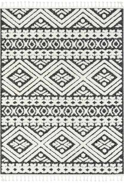 Eliana Tribal Geometric Chevron pattern Dark Grey White High-Low Textured Rug