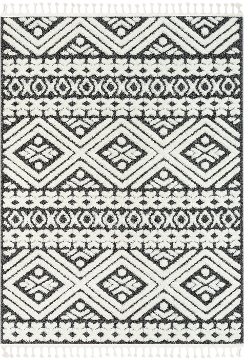 Eliana Tribal Geometric Chevron pattern Dark Grey White High-Low Textured Rug