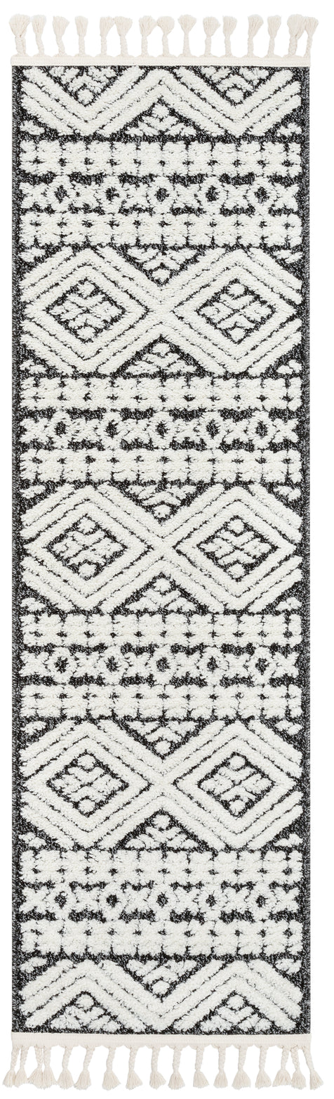 Eliana Tribal Geometric Chevron pattern Dark Grey White High-Low Textured Rug