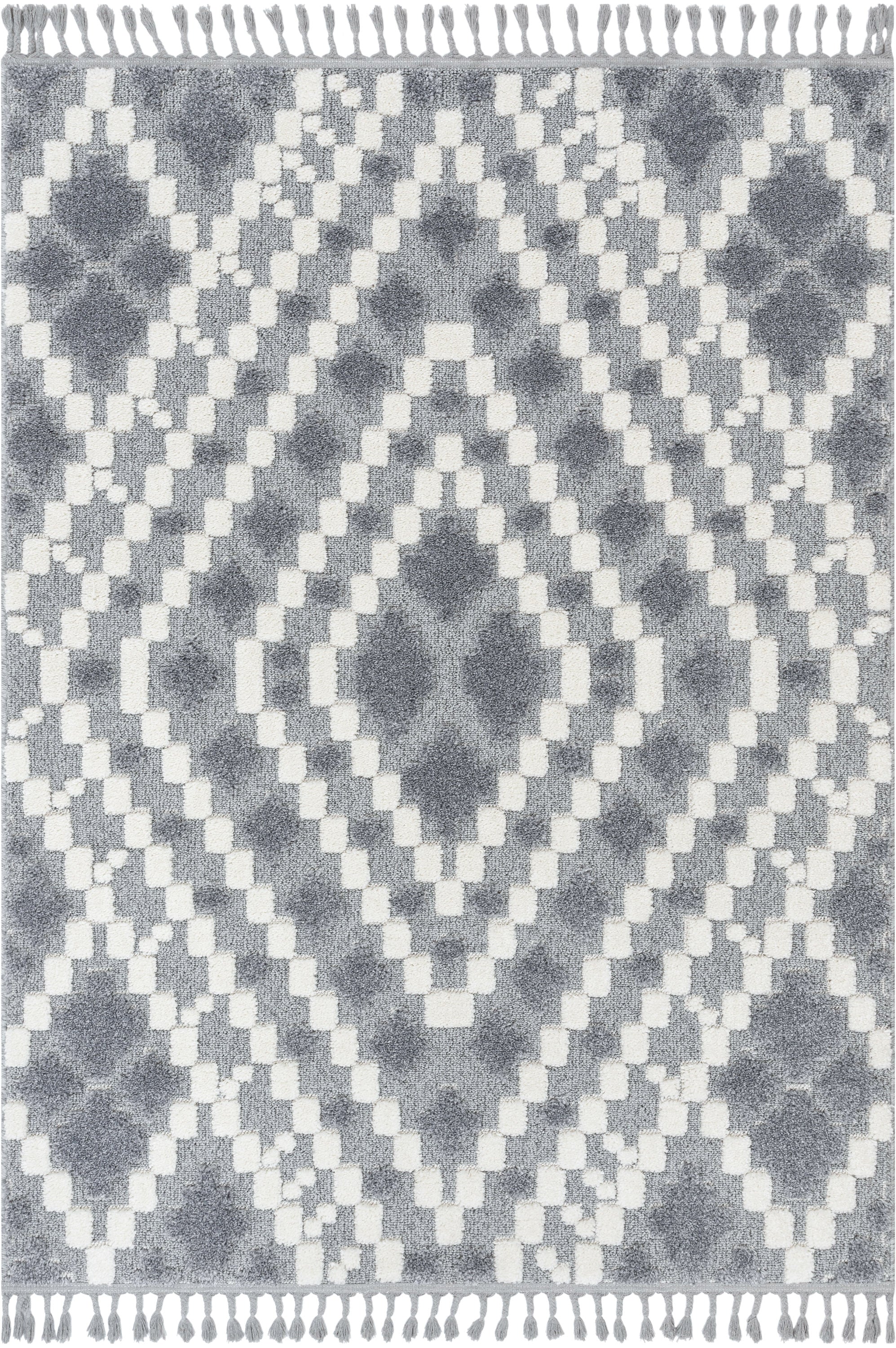 Melanie Contemporary Medallion Diamond Pattern Grey Cream High-Low Textured Rug