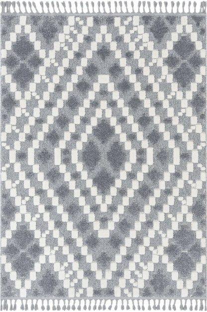 Melanie Contemporary Medallion Diamond Pattern Grey Cream High-Low Textured Rug