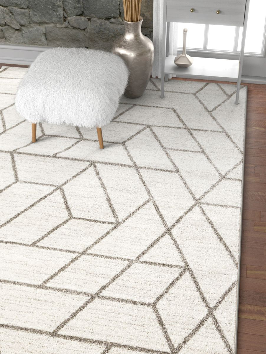 Tume Ivory Modern Tiled Geometric Rug