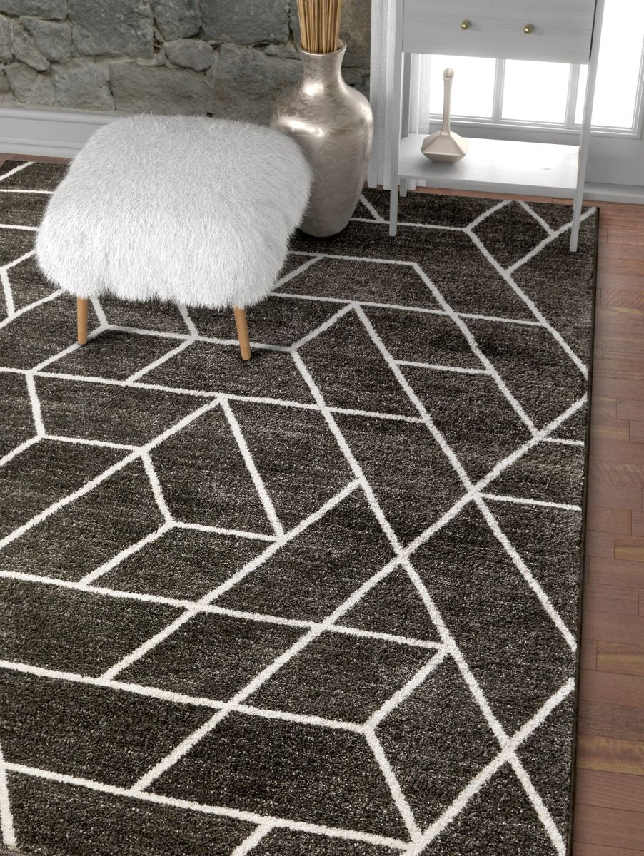 Tume Grey Modern Tiled 5'3" x 7'3" Geometric Rug