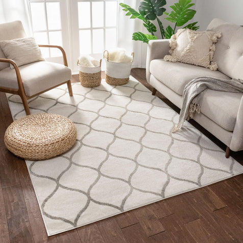 Ramon Ivory Moroccan Lattice Ogee Rug