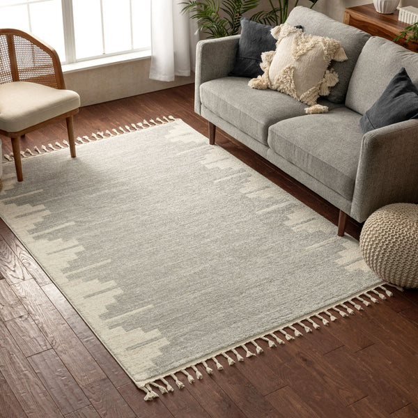 Carly Nordic Solid & Striped Grey Rug