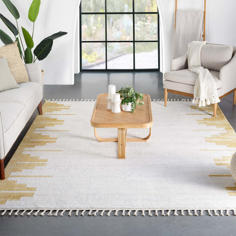 Carly Nordic Solid & Striped Gold 5'3" x 7'3" Rug