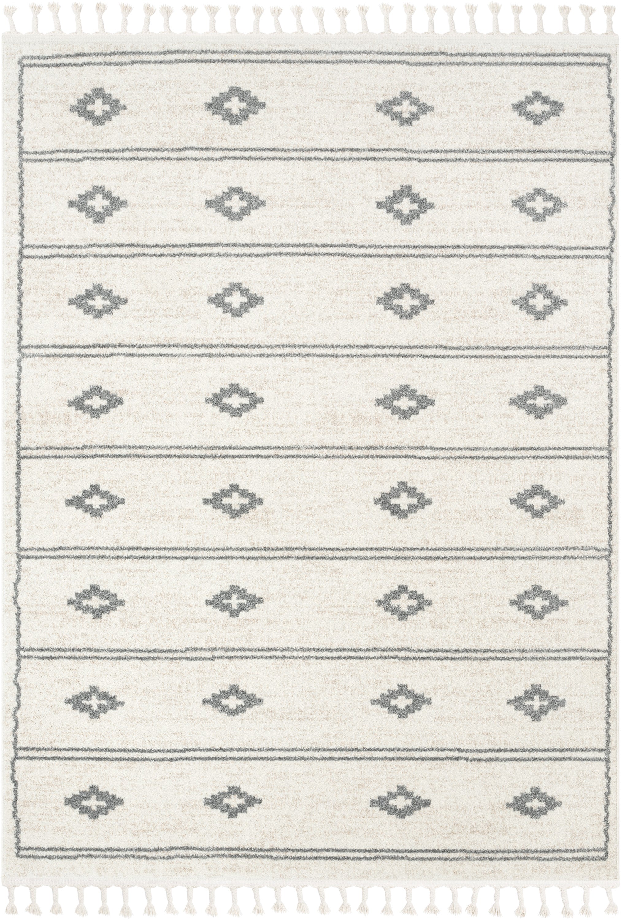 Parallel Moroccan Tribal Diamond Pattern Ivory Grey Rug