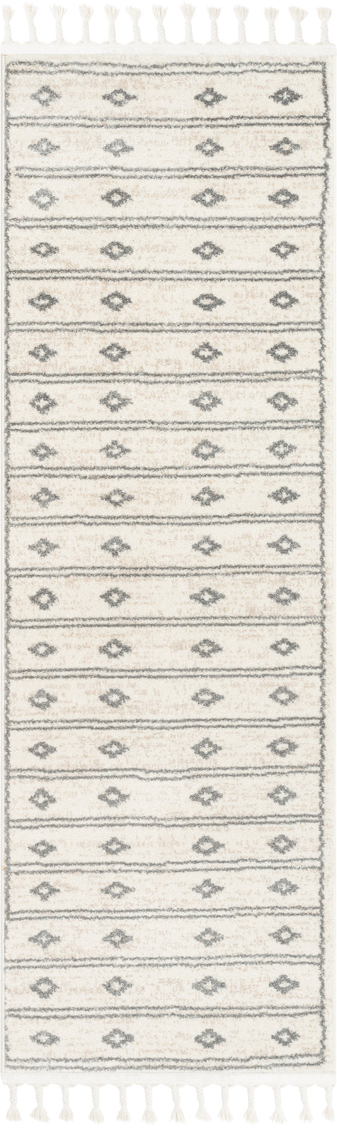 Parallel Moroccan Tribal Diamond Pattern Ivory Grey Rug